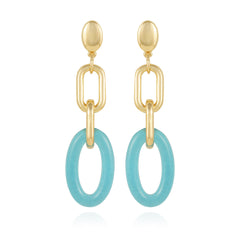 Goldtone Blue Candy Interlocking Drop Earrings
