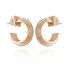 14K Goldtone Crystal Huggie Hoop Earring