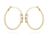 14K Goldtone Tri-Crystal Stone Hoop Earring