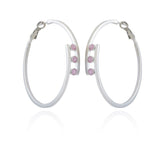 Silvertone Tri Crystal Stone Hoop Earring