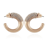 Goldtone Pave Crystal Stone Open Hoop Earrings