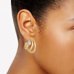 Goldtone Crystal Stone Small Hoop Earring