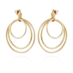 Goldtone Triple Layered Hoop Drop Earrings