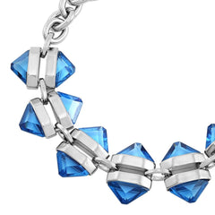 Silvertone Blue Stone Cable Chain Bracelet