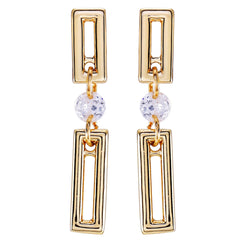 Goldtone Clear Glass Stone Dainty Drop Earrings