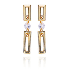 Goldtone Clear Glass Stone Dainty Drop Earrings
