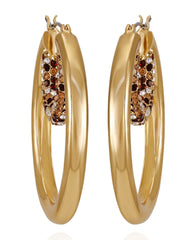 Goldtone Pave Crystal Stone Layered Hoop Earrings