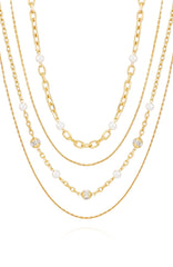 Layered Goldtone Chain Pearl Necklace