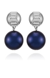 Silvertone Drop Earrings With Navy Pearl Crystal Accents