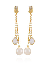 Goldtone Dangle Earrings With Pearl Crystal Drop