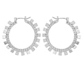Silvertone Hoop Earrings With Geometric Accents