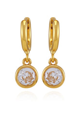 Gold Tone Cubic Zirconia Drop Huggie Hoop Earrings