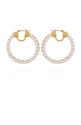 Goldtone Hoop Earrings With Pearls Baguette Crystals