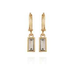 Rectangular Glass Stone Huggie Drop Earrings