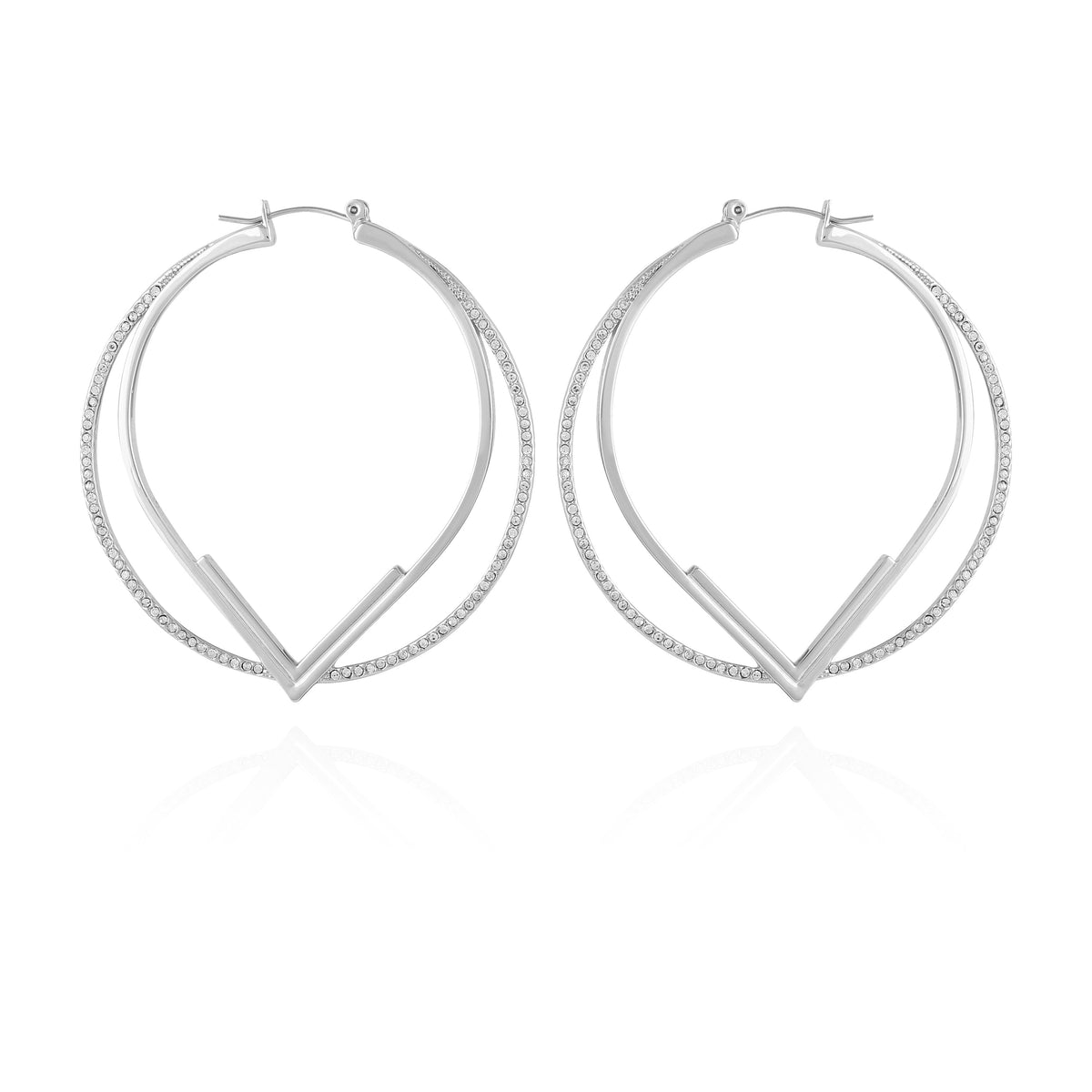 Double Hoop V Pave Earrings