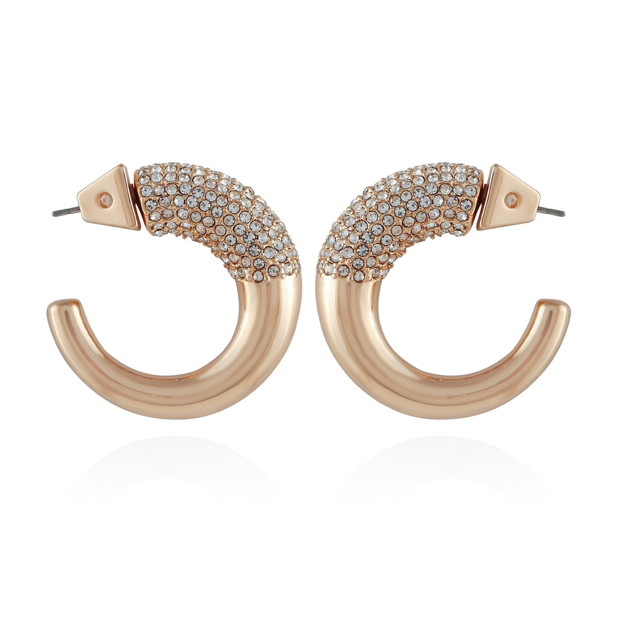 Goldtone Pave Crystal Stone Open Hoop Earrings