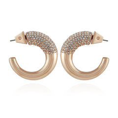 Goldtone Pave Crystal Stone Open Hoop Earrings