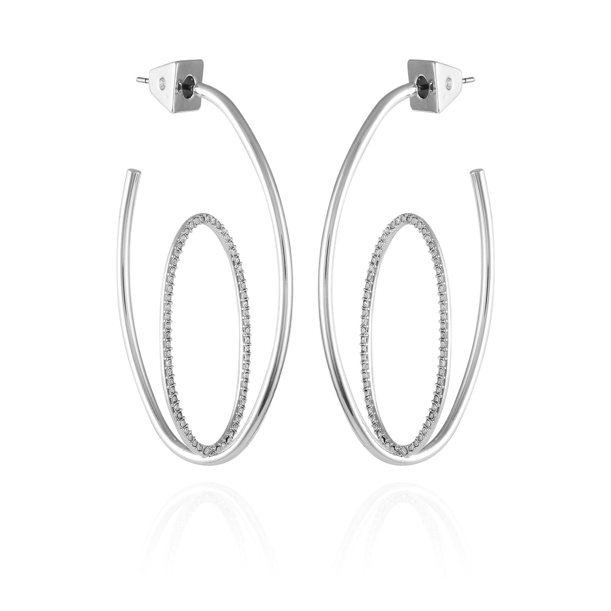 Silvertone Orbital Double Hoop Earrings