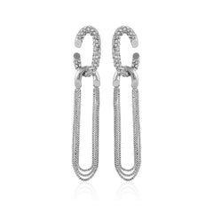 Silvertone Tassel Chain Huggie Hoop Drop Earrings