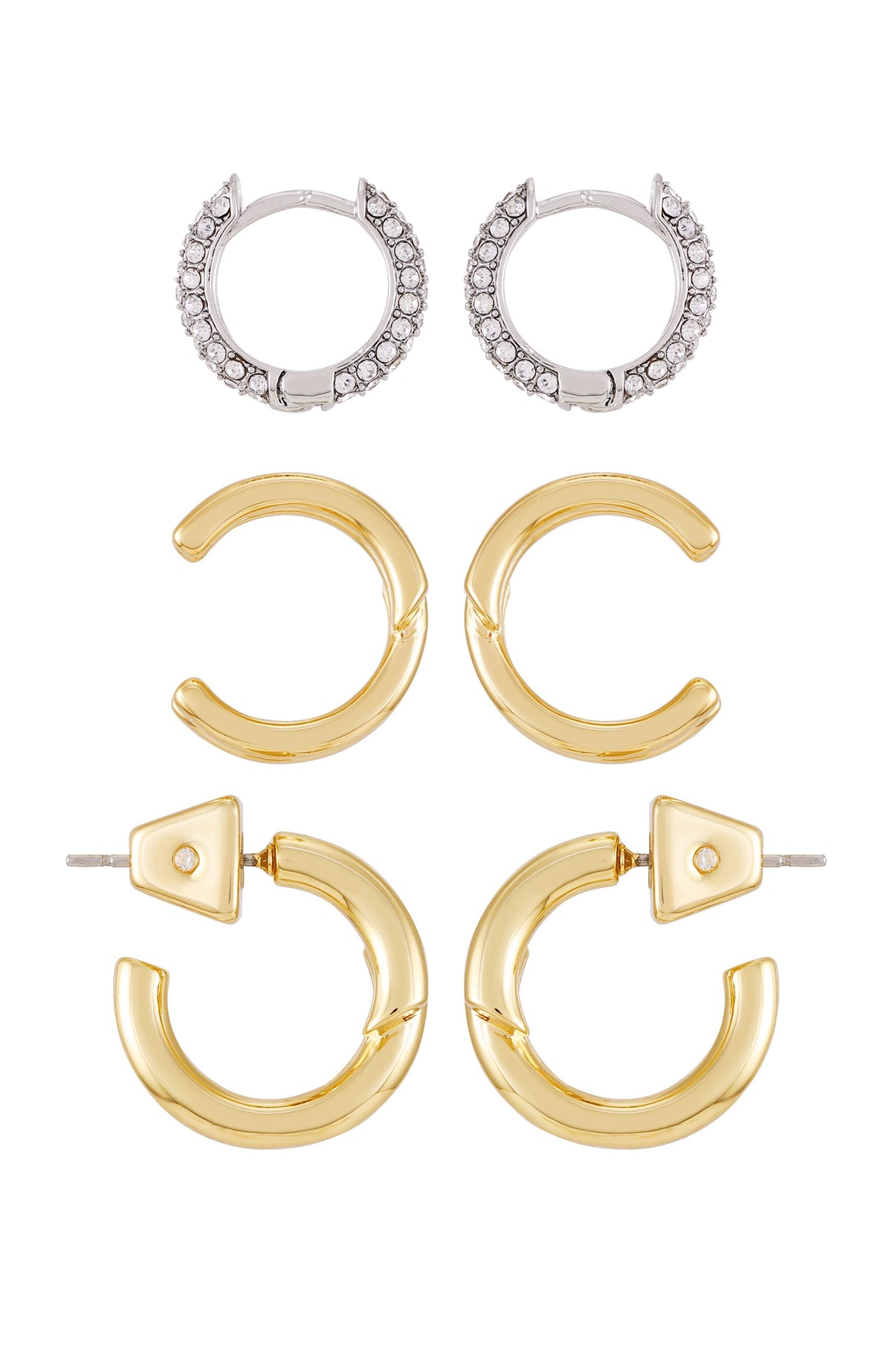 Goldtone & Crystal Hoop Earring Set