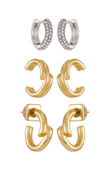 Goldtone & Crystal Hoop Earring Set