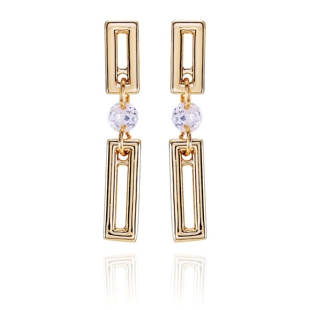 Goldtone Clear Glass Stone Dainty Drop Earrings