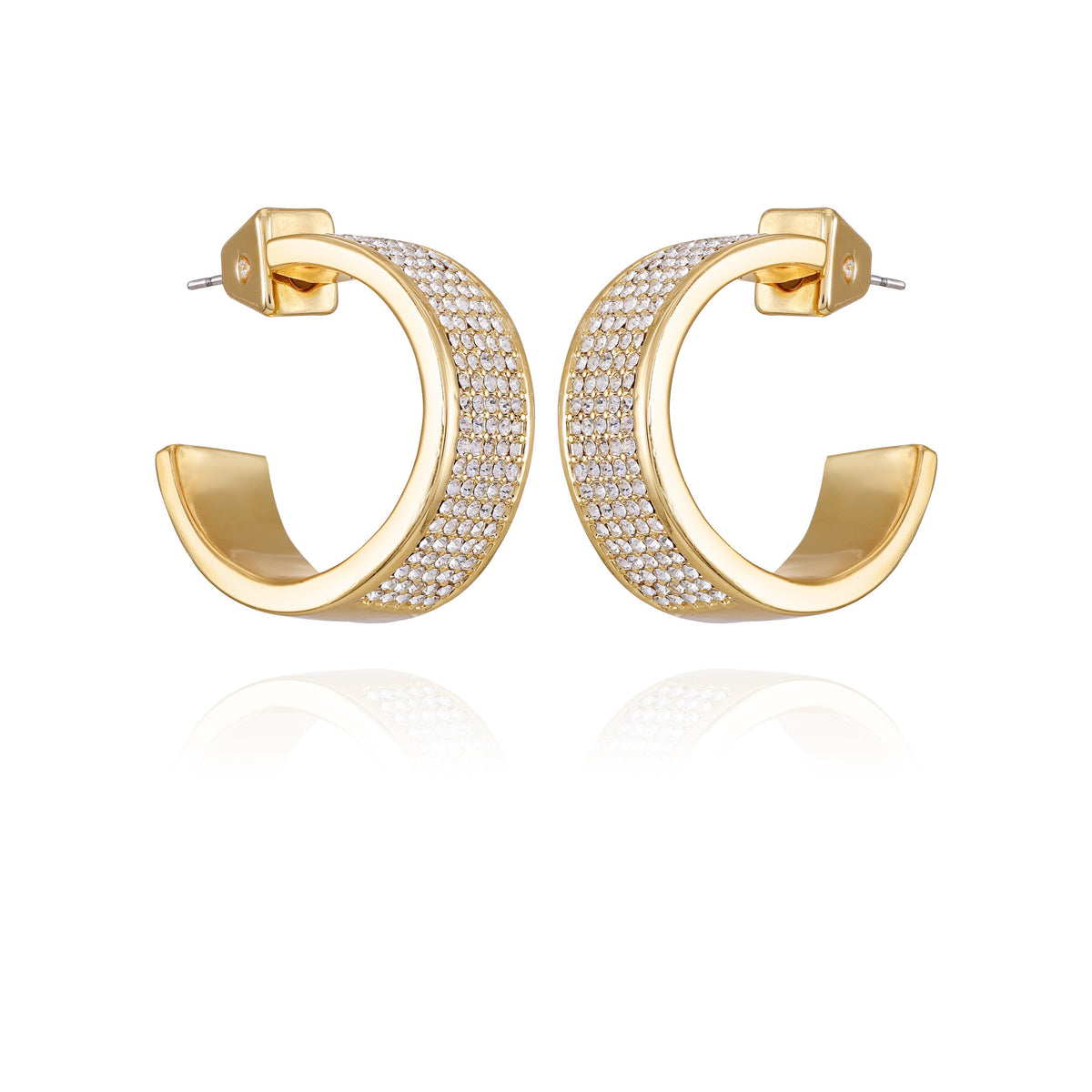 Goldtone Crystal C Hoop Earrings