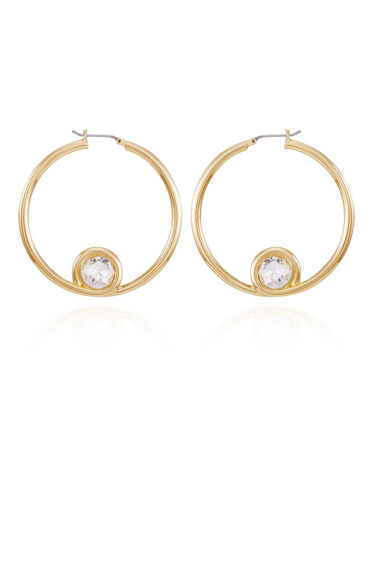 Goldtone Crystal Stone Hoop Earring