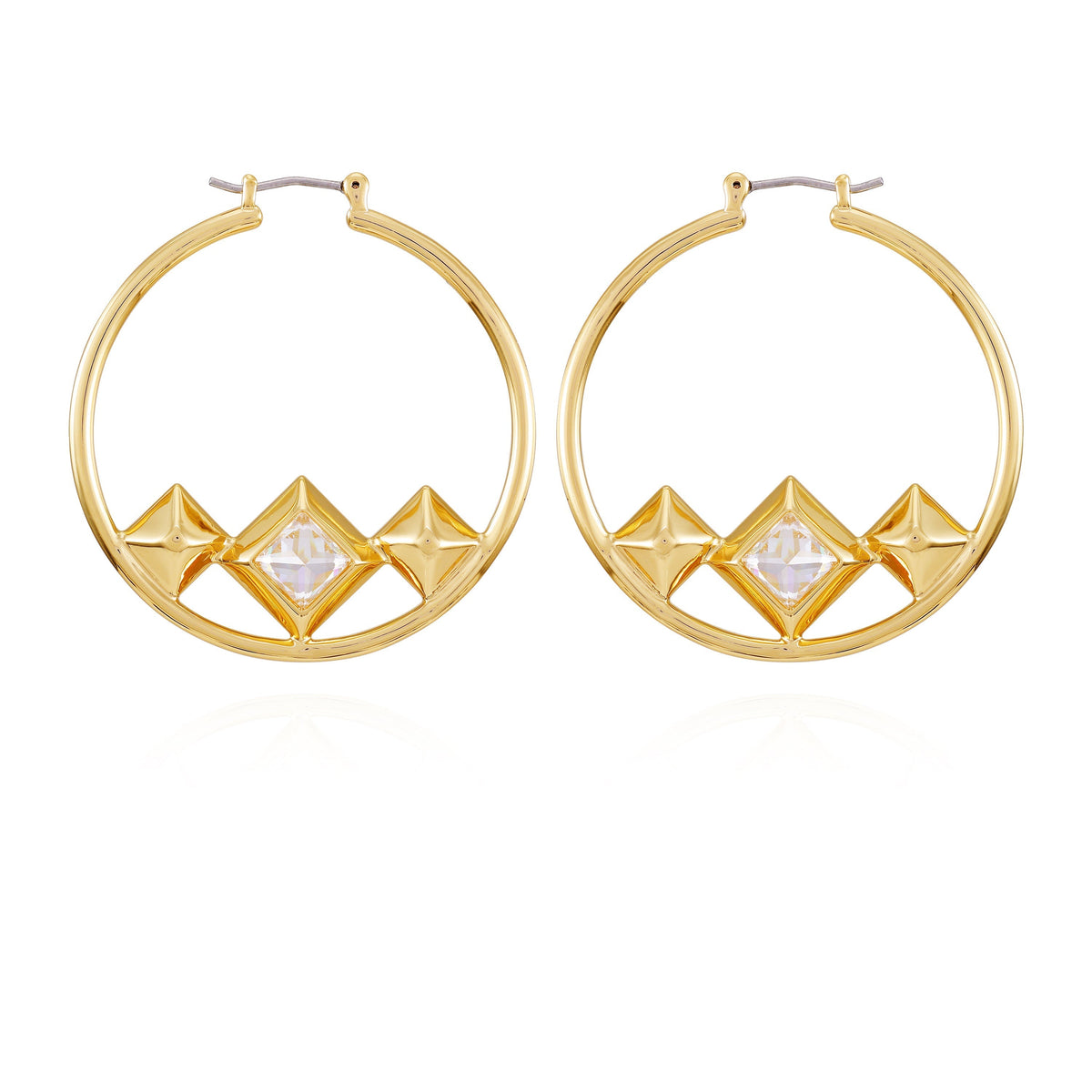 Goldtone Floating Crystal Hoop Earrings