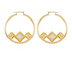 Goldtone Floating Crystal Hoop Earrings