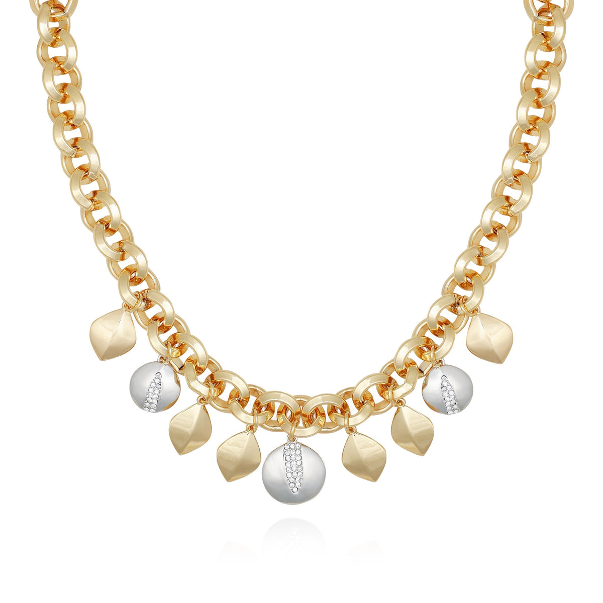Two Tone Gilded Leaf Charm Statement Necklace