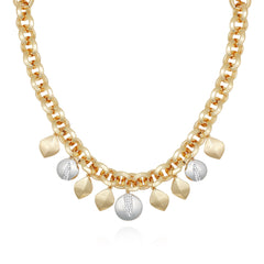 Two Tone Gilded Leaf Charm Statement Necklace