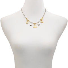 Two Tone Gilded Leaf Charm Short Statement Necklace