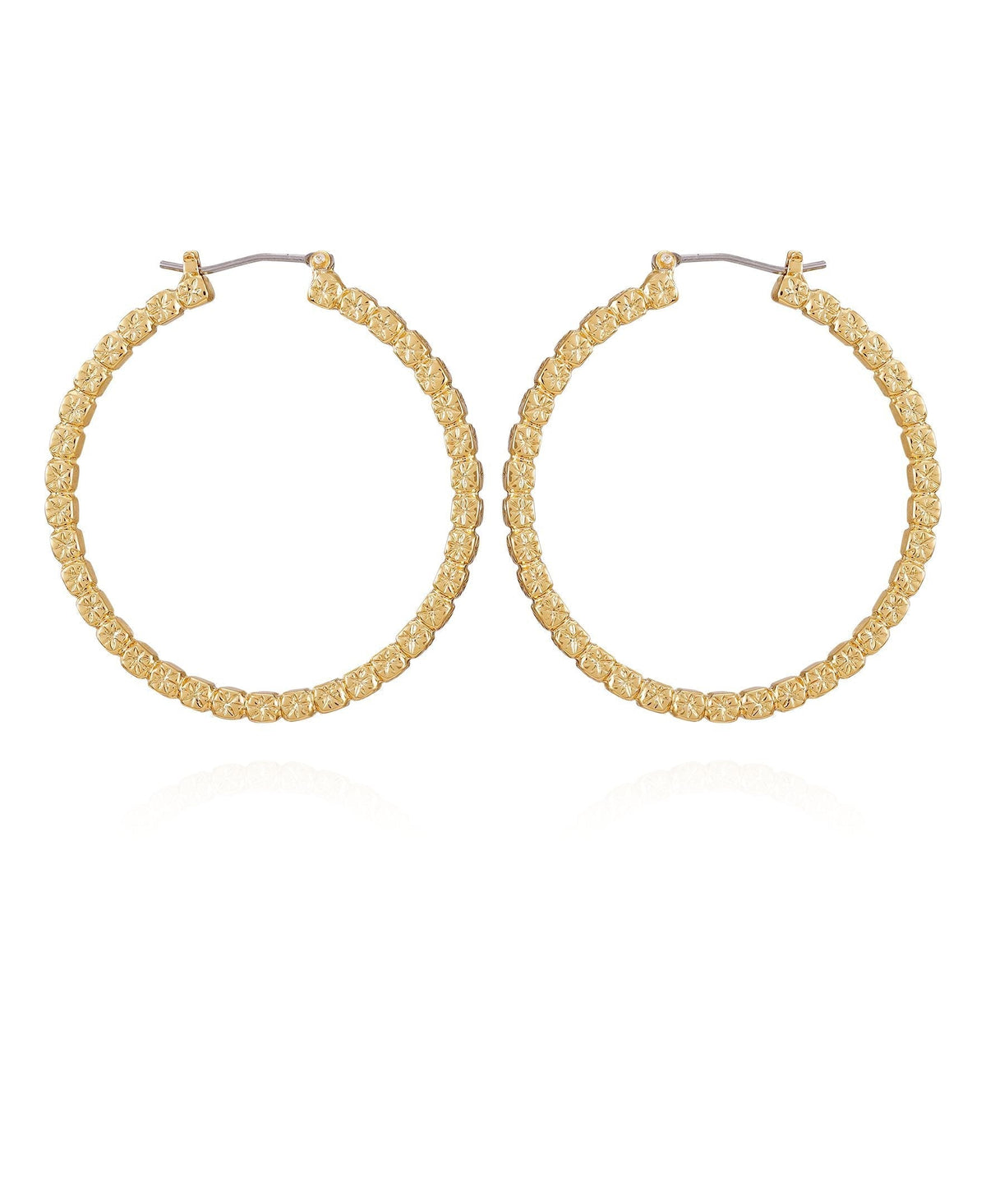 Goldtone Frozen Ball Chain Hoop Earrings