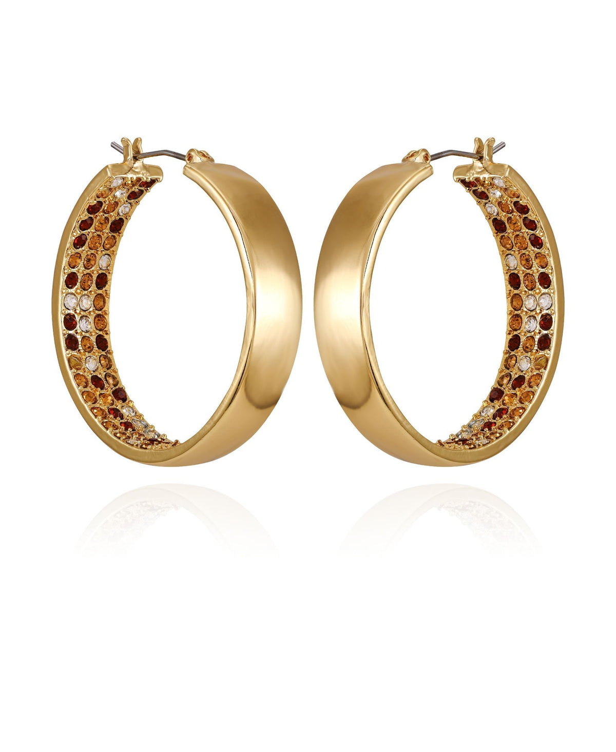 Goldtone Inside Pave Stone Hoop Earrings