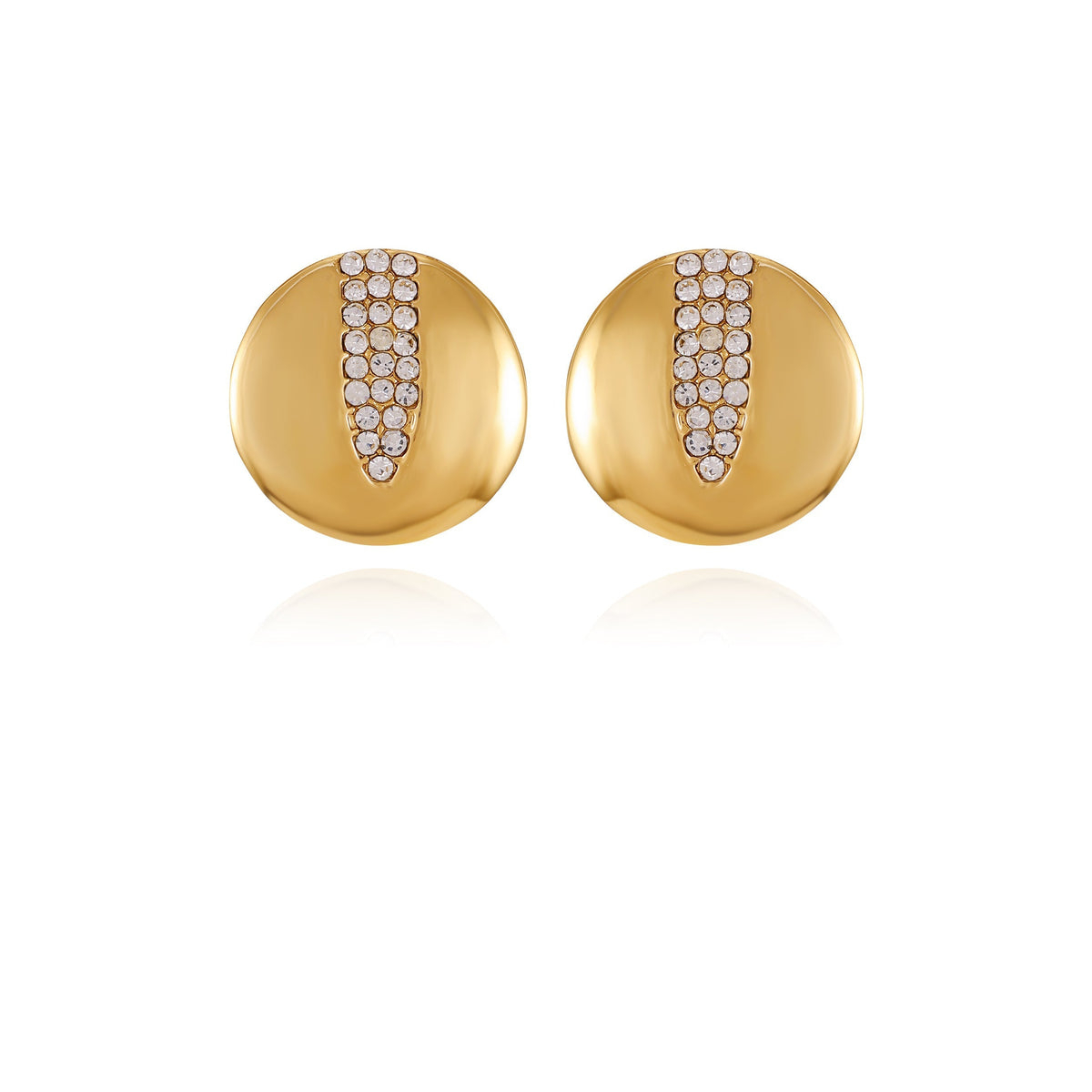 Goldtone Crystal Stone Coin Button Earrings