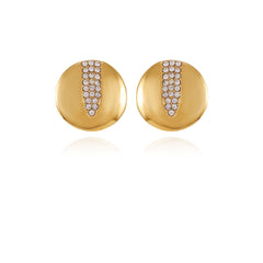 Goldtone Crystal Stone Coin Button Earrings