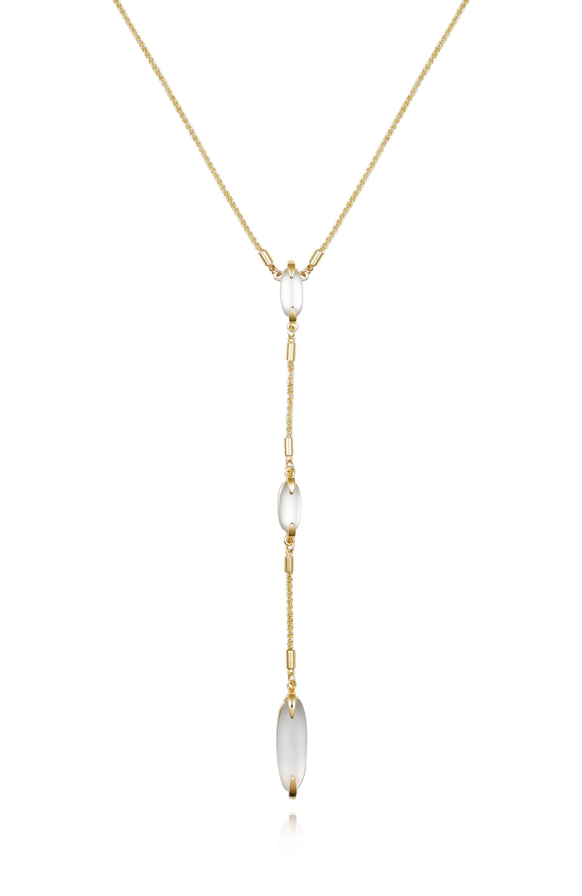 Long Goldtone & Stone Pendant Necklace