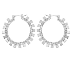 Silvertone Hoop Earrings With Geometric Accents