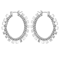 Silvertone Hoop Earrings With Geometric Accents