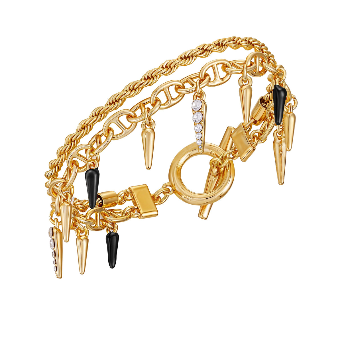 Crystal And Gold Tone Multi Strand Bracelet