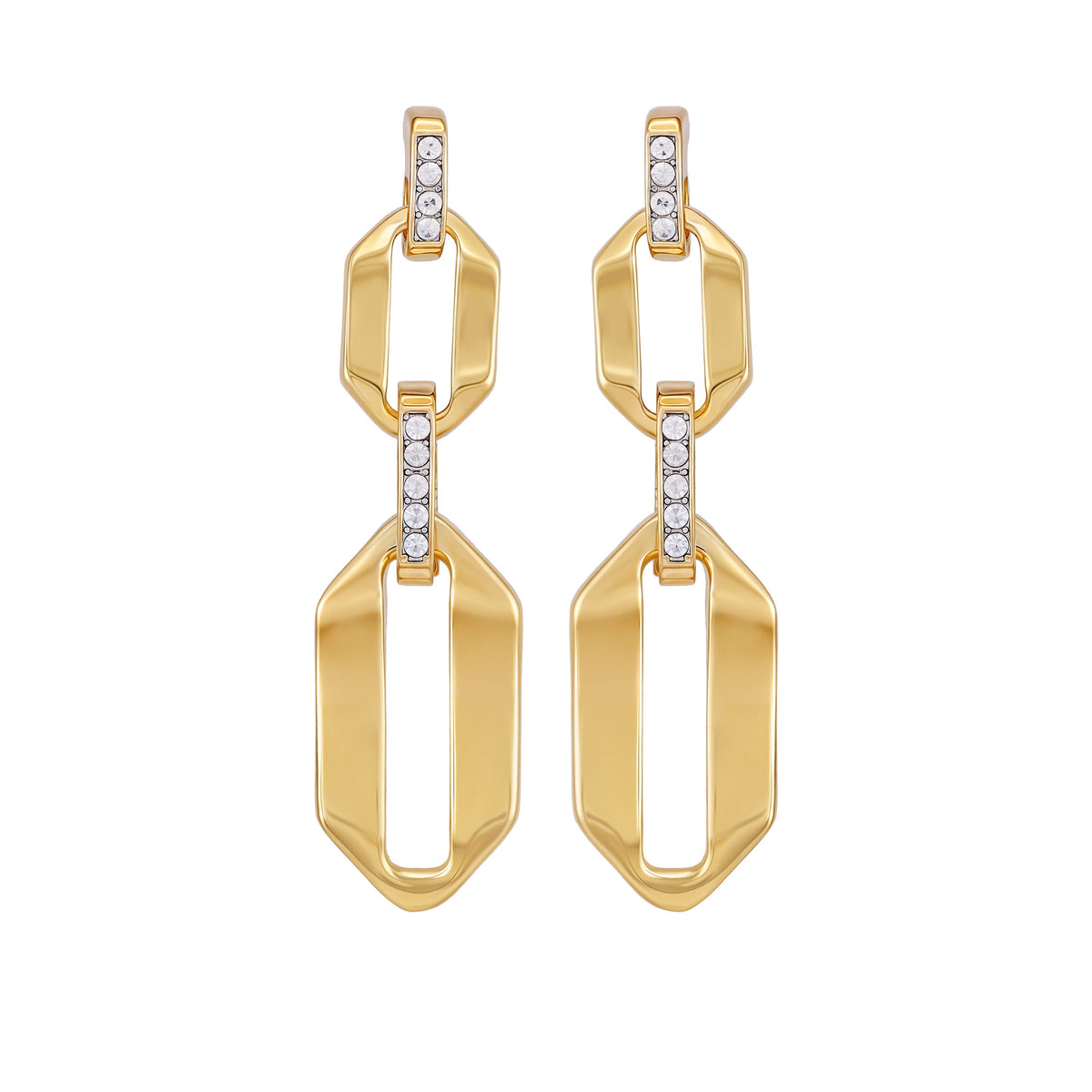 Goldtone And Crystal Link Drop Earrings