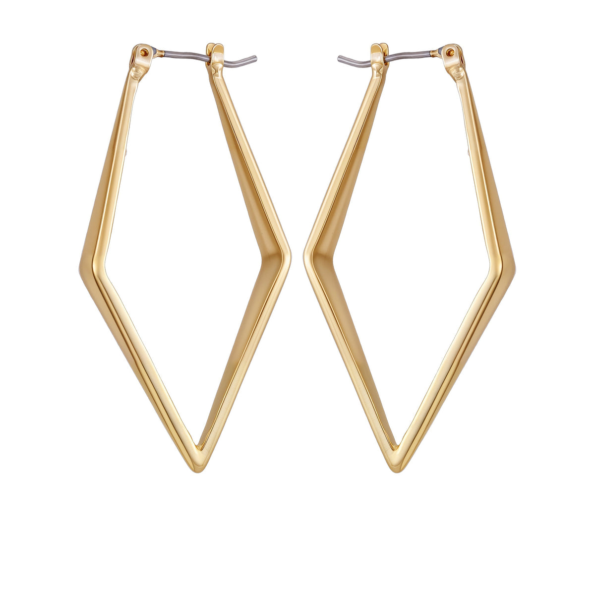 Goldtone Diamond Shaped Hoop Earrings