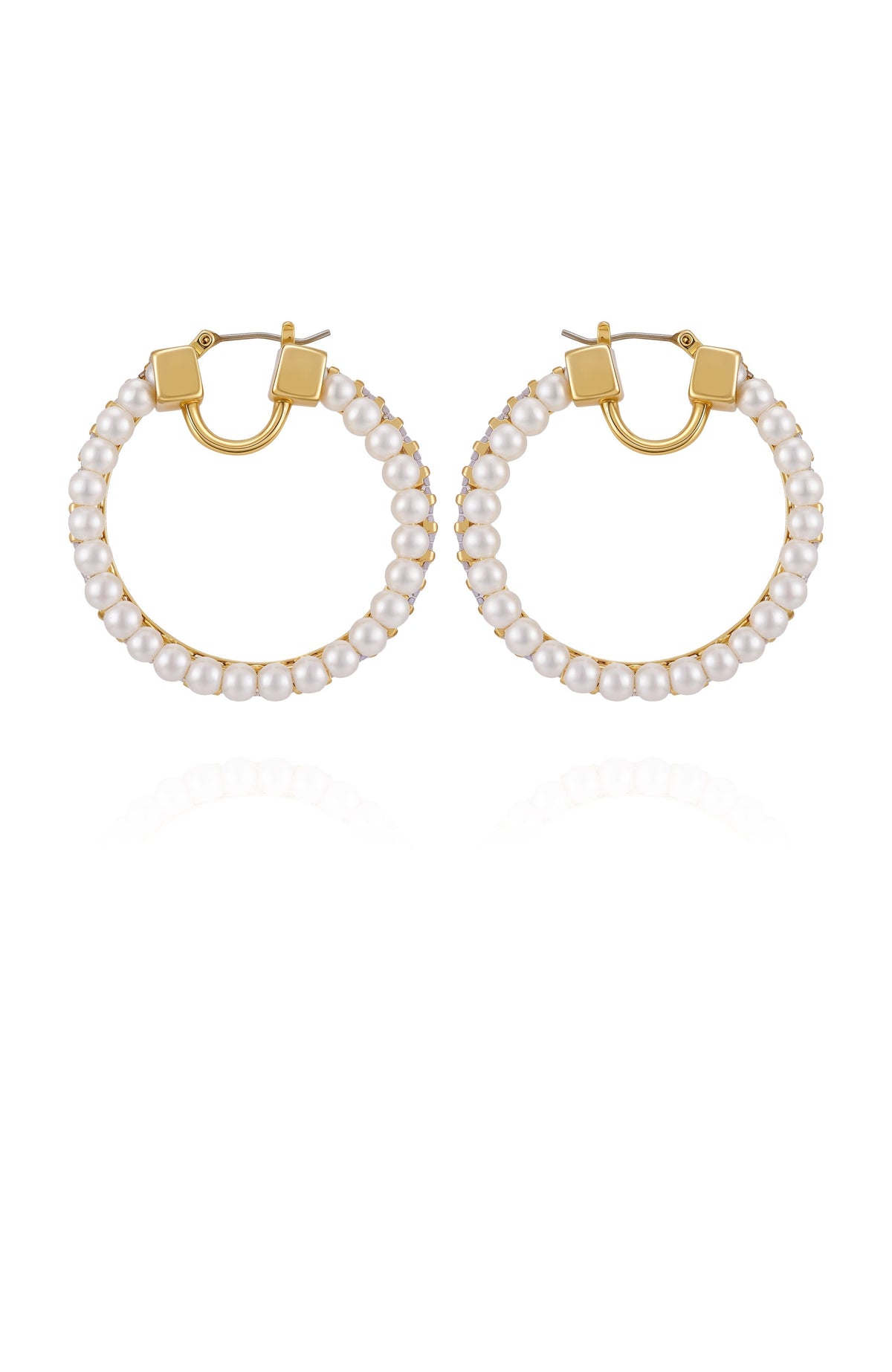 Goldtone Hoop Earrings With Pearls Baguette Crystals