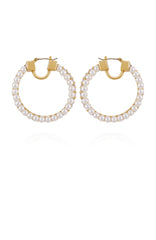 Goldtone Hoop Earrings With Pearls Baguette Crystals