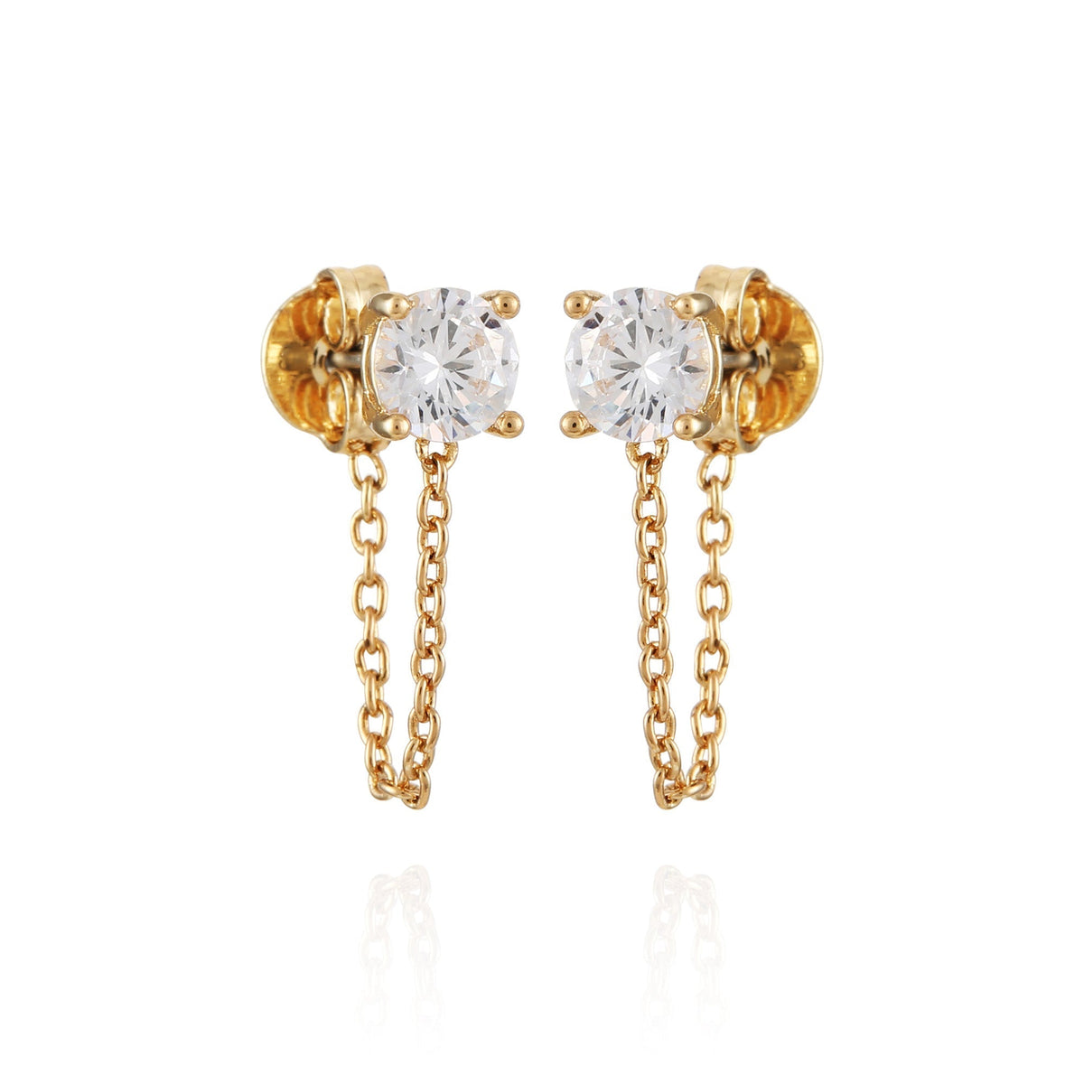 Crystal Stud Chain Dangle Drop Earrings