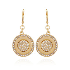 Goldtone Pave Stone Coin Drop Earrings