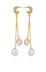 Goldtone Dangle Earrings With Pearl Crystal Drop